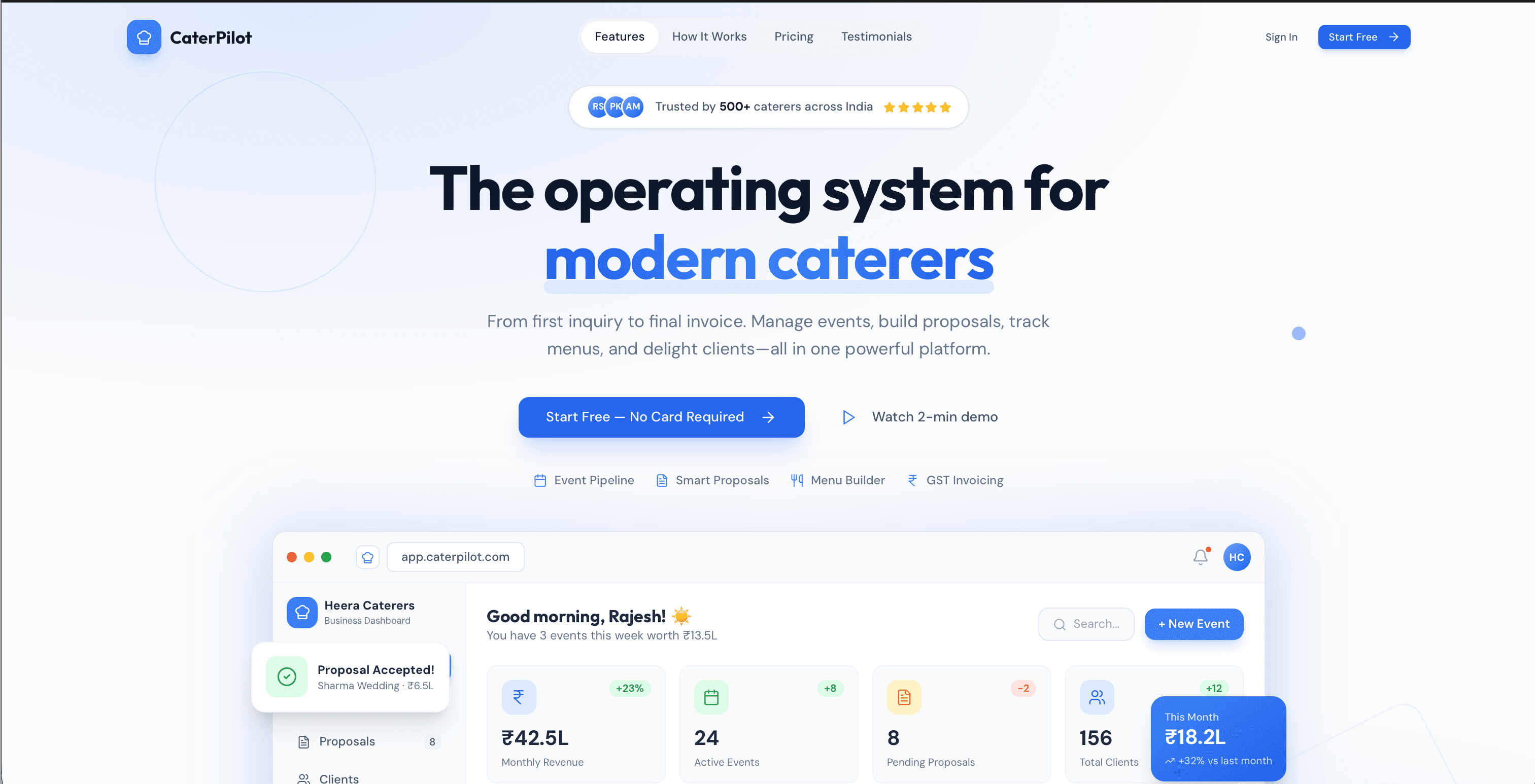 CaterPilot — production screenshot