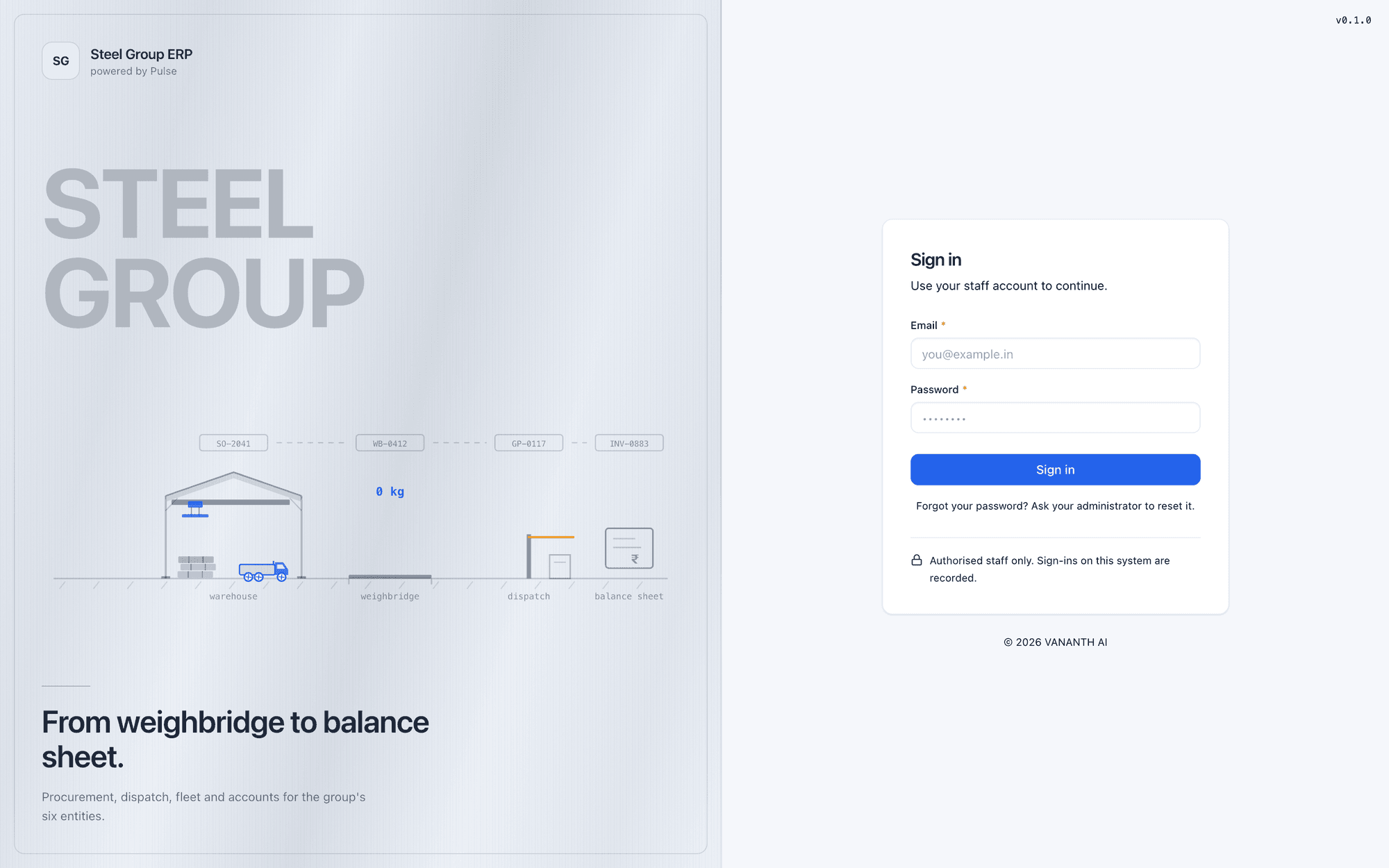 Manufacturing group ERP — sign-in surface